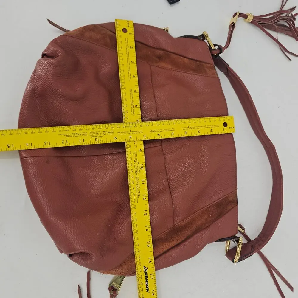 Aimee Kestenberg Tuscany Brown Slouchy Pebbled Leather Suede Hobo Bag Boho